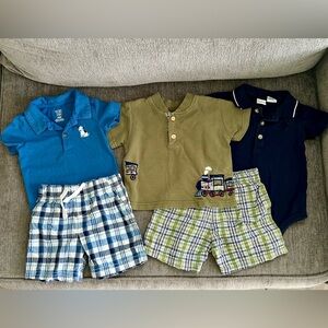 18m Bundle of Boy Outfits, Polo, Plaid Shorts, Trains 🚂